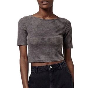 New Topshop Gray Ribbed Crop Top Boatneck Size 2